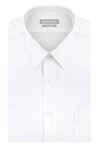 Poplin Fitted Solid Point Collar Dress Shirt White 16 Neck 3233 Sleeve