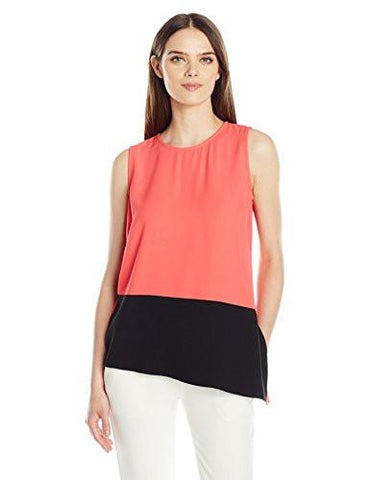 WOMEN SLEEVELESS BLOCKED TOP WITH ANGLE BOTTOM WATERMELON M