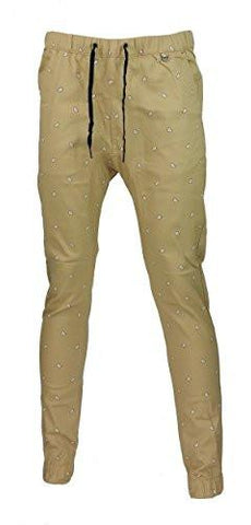 Paisley Allover Printed Twill Jogger Pants Khaki 2Xl