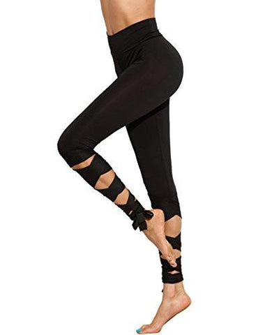 Legging Cutout Tie Cuff Slim Yoga Pants Jogger Workout Tights Black Small