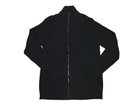 FULL ZIP CABLE KNIT RIBBED SWEATER FOR MEN M BLACK