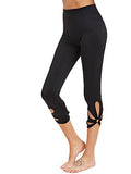 High Waisted Cutout Crop Leggings Yoga Workout Active Tights Black L