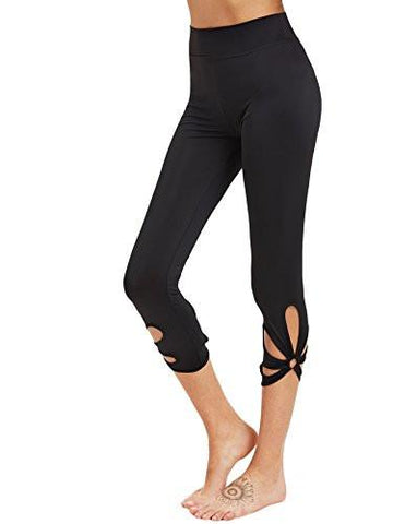 High Waisted Cutout Crop Leggings Yoga Workout Active Tights Black L