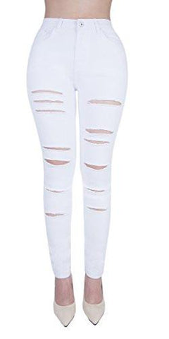 Casual Ripped Holes Skinny Jeggings Straight Fit Denim Pants Us 4 White 1