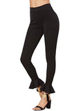 High Waist Skinny Ruffle Hem Long Leggings Workout Yoga Pant Black S