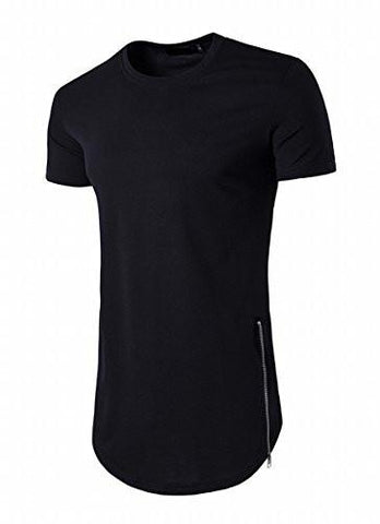 M2MO SOLID CREW NECK HIP HOP ZIPPER LONG SECTION TEE TSHIRT BLACK US XL