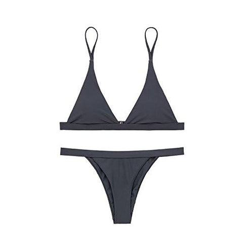 XHERR WO WIDE BAND TRIANGLE TOP CHEEKY BOTTOM BIKINI SWIMSUITS MEDIUM US SIZE SMALL GRAY