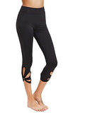 High Waisted Cutout Crop Leggings Yoga Workout Active Tights Black L