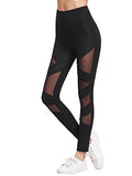 Mesh Stretchy Leggings Sports Workout Yoga Active Tights Black S
