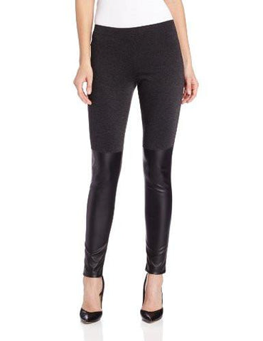 Bcbgeneration Ponte Polyurethane Leather Combo Pants Charcoal Heather Grey Small
