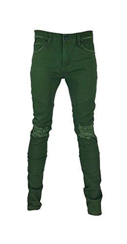 Knee Destressed Patch Skinny Pants Olive 32