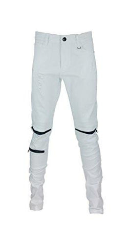 Piping Zippers Skinny Pants White 34