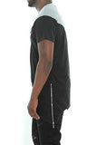 Imperious Colorblock AsyMMetric Hem Side Zipper Longline T Shirtblackl