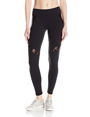 Shine Full Length Laced Pattern Inset Legging With High Waist Band Black M