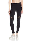 Shine Full Length Laced Pattern Inset Legging With High Waist Band Black M