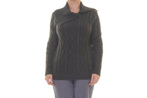 CableKnit AsyMMetrical Collar Pullover Sweater Gray L