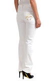 White Embellished Straight Leg Denim Us 4 It 40;