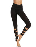 Legging Cutout Tie Cuff Slim Yoga Pants Jogger Workout Tights Black Small