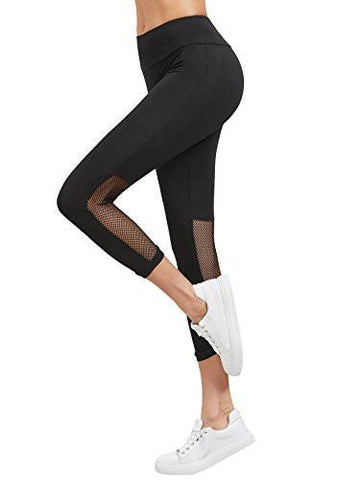 Mesh Panel Crop Leggings Yoga Workout Active Jogger Tights Black M