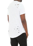 Destroyed Slub Scallop Hem Longline Side Zippers T ShirtWhiteL