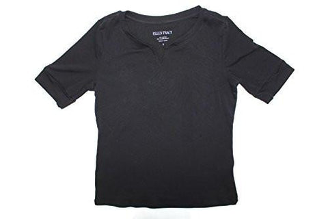 Pima Lycra Vneck T Shirt With Cuff Sleeves Large Black