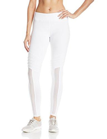 Recreation Geo Knit Solid Inset Top Stitched Full Length Legging White M