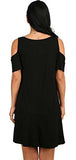 O Neck Cold Shoulder Off Tshirt Loose Tops Black L
