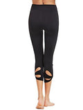 High Waisted Cutout Crop Leggings Yoga Workout Active Tights Black L
