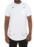 Destroyed Slub Scallop Hem Longline Side Zippers T ShirtWhiteL