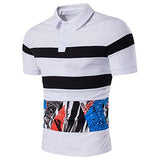 M2MO CASUAL SHORT SLEEVE STRIPE PRINT POLO SLIM TSHIRT WHITE US S