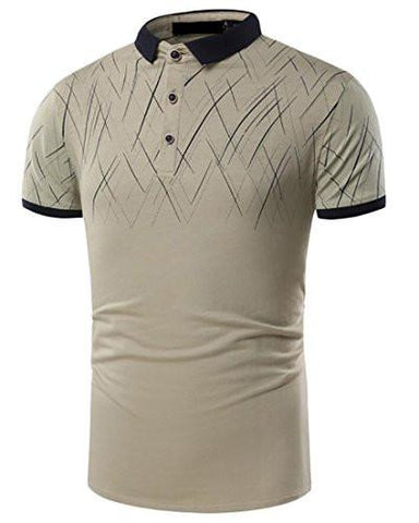 M2MO CASUAL COTTON PRINT SHORT SLEEVE POLO TSHIRT ARMYGREEN US S