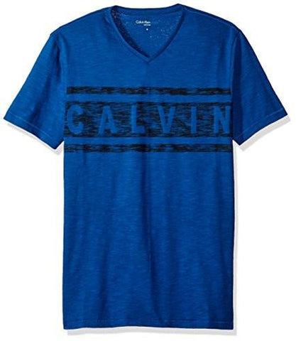JEANS SHORT SLEEVE STRIPE CALVIN VNECK TSHIRT MONACO BLUE LARGE