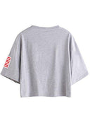 Sweatyrocks Letter Print Crop Tops SuMMer Short Sleeve Tshirt Grey M