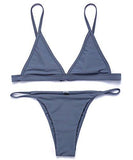 Reltangl 2 Piece Bikini Triangle Top Brazilian Bottom Swimwear Set Gray Medium