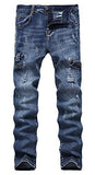 Ripped Slim Straight Fit Biker With Zipper Deco Dark Blue Us 32