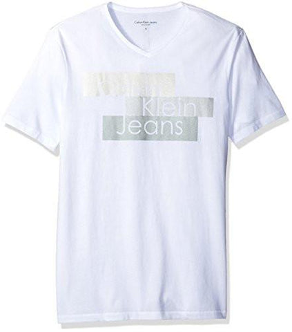 JEANS SHORT SLEEVE METALLIC BLOCKS CK LOGO TSHIRT WHITE WASH LARGE