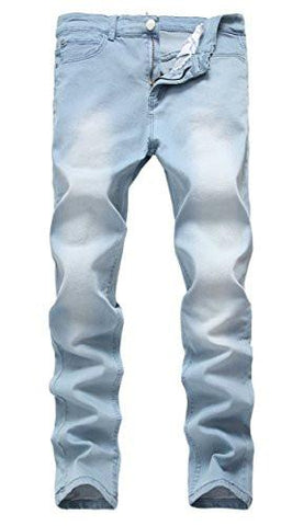 Light Blue Skinny Stretch Washed Slim Fit Straight Pencil Pants W34×32L