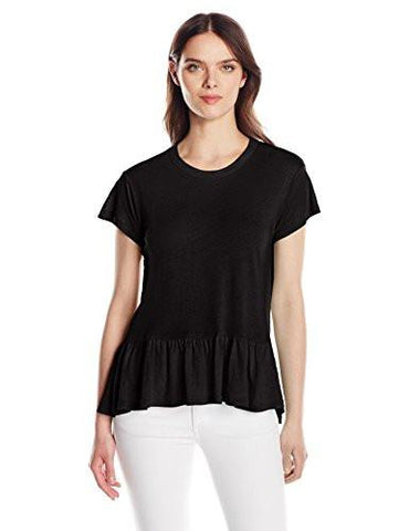 CALVIN KLEIN JEANS WOMEN SHORT SLEEVE PEPLUM LINEN TSHIRT BLACK XLARGE