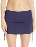 Side Shirred Skirted Bikini Bottom Navy Large