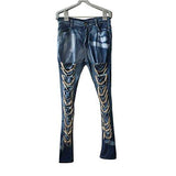 Knee Casual Stylish Hip Hop Skinny Denim Pants Ripped Chain Xl Blue