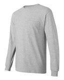 HANES TAGLESS LONG SLEEVE TSHIRT WITH A POCKET LARGE LIGHT STEEL