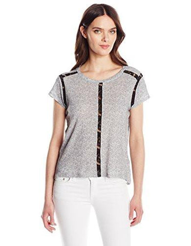 CALVIN KLEIN JEANS WOMEN SHORT SLEEVE HEATHER PRINTED LACE TSHIRT MORNING GRAY HT MEDIUM