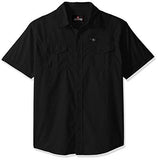Short Sleeve Solid Woven Shirt With Chest Pockets Black Large