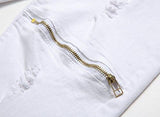 White Zipper Ripped Distressed Destroyed Skinny Fit With Holes White 32
