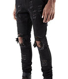 Men Ripped Slim Fit Denim Pants Skinny With Broken Holes W36 Black