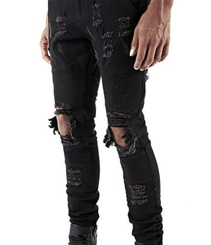 Men Ripped Slim Fit Denim Pants Skinny With Broken Holes W36 Black