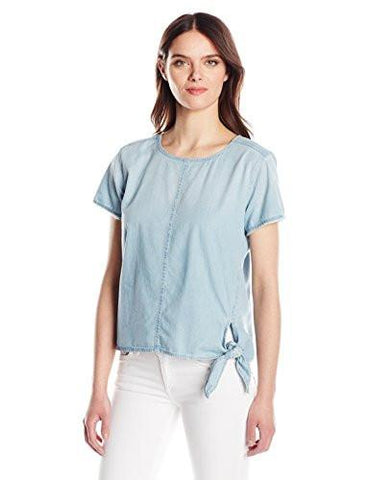 CALVIN KLEIN JEANS WOMEN SHORT SLEEVE SIDE TIE DENIM TSHIRT RYAN LIGHT XLARGE