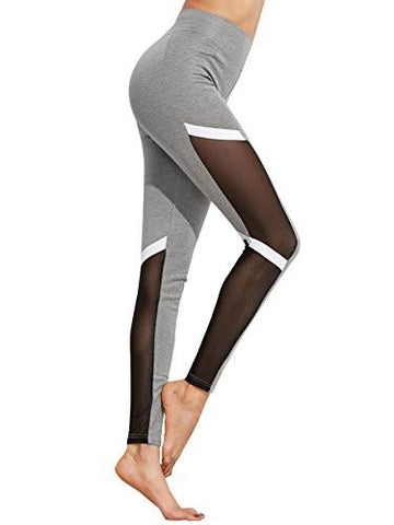 Color Block High Waisted Mesh Athletic Leggings For Yoga Gym Workout S