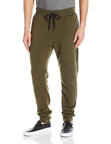 Basic Fleece Jogger Sweat Pants With Waterproof Long Zippered Pocket Olive XLarge