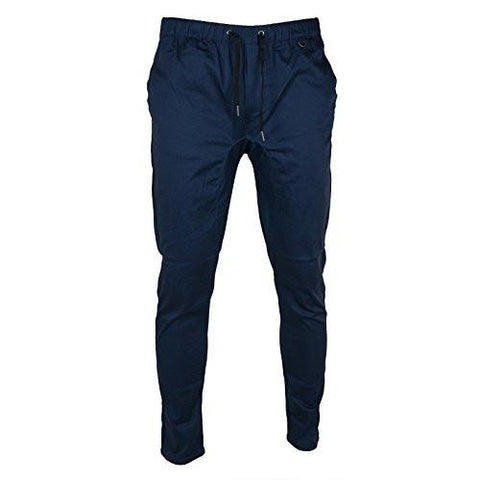 Elastic Waist Drop Crotch Slim Fit Jogger Pants 34 Navy